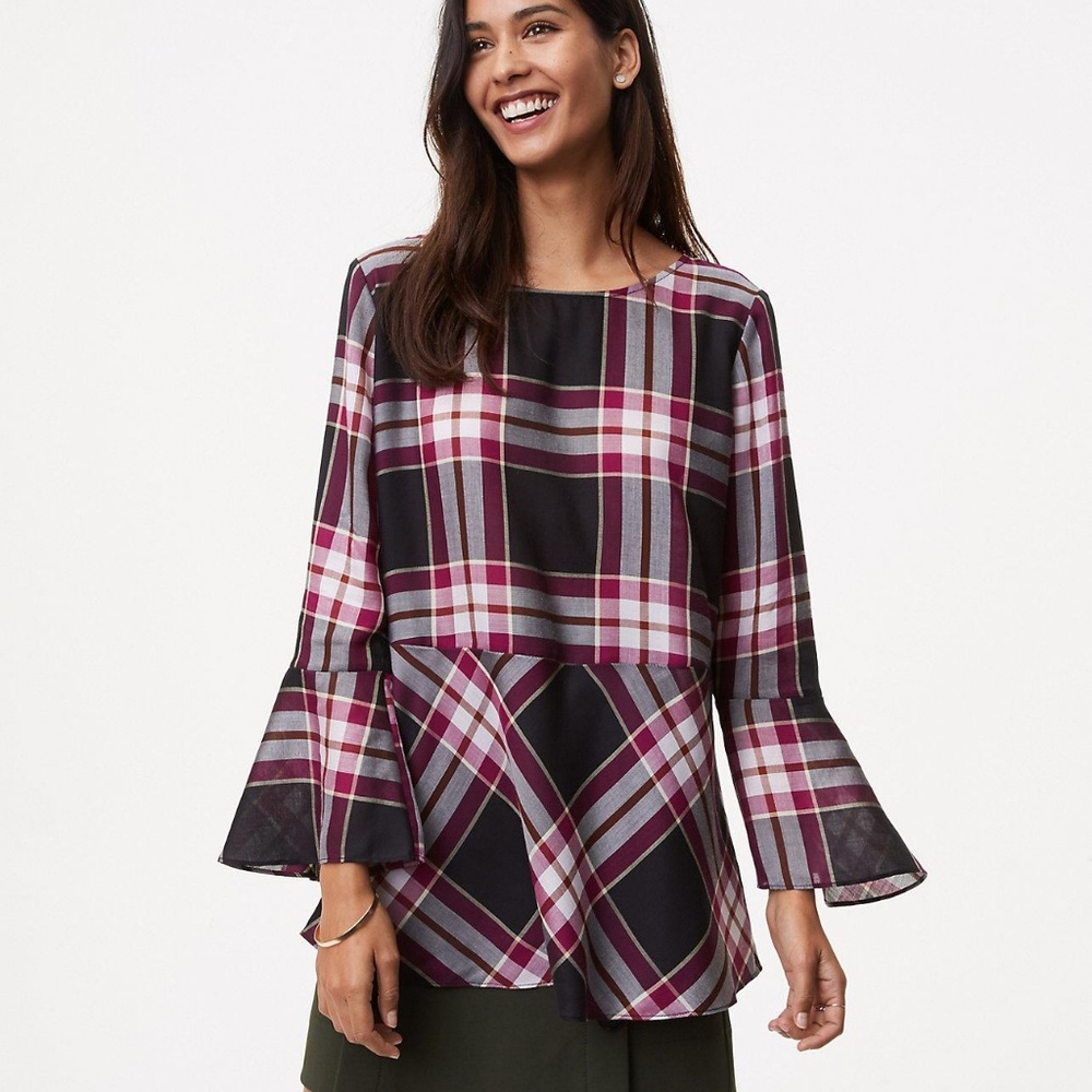 Loft Plaid Peplum Blouse L